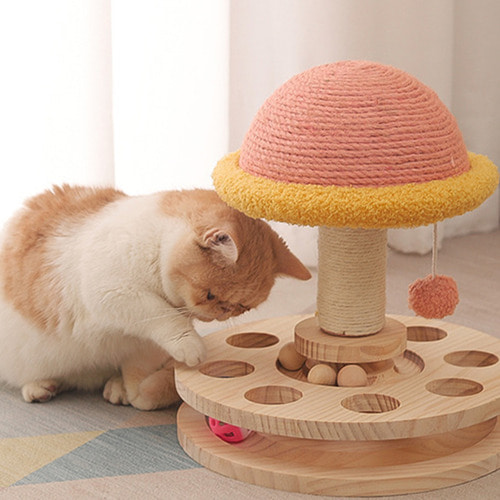 봉봉펫 버섯 스크래쳐 고양이 구멍 공잡기 장난감